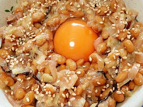 納豆の食べ方-生玉子＆甘酢塩昆布♪